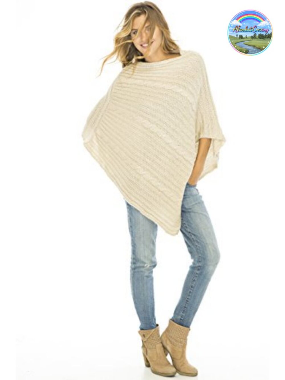 Boho Cable Knit Poncho Sweater Cape Sleeveless Soft Casual